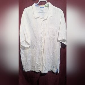 Tommy Bahama XXL White Short Sleeve Button-Up Shirt 100% Linen